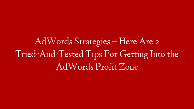 AdWords Strategies – Here Are 2 Tried-And-Tested Tips For Getting Into the AdWords Profit Zone