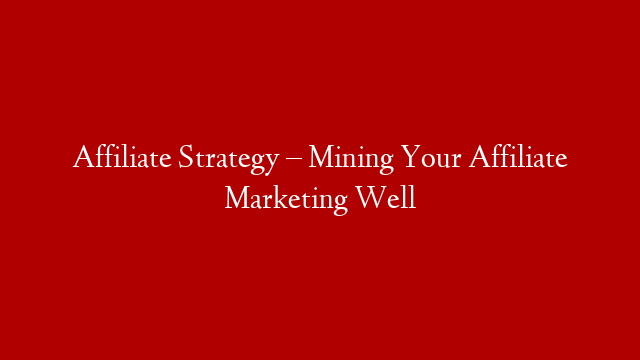 Affiliate Strategy – Mining Your Affiliate Marketing Well