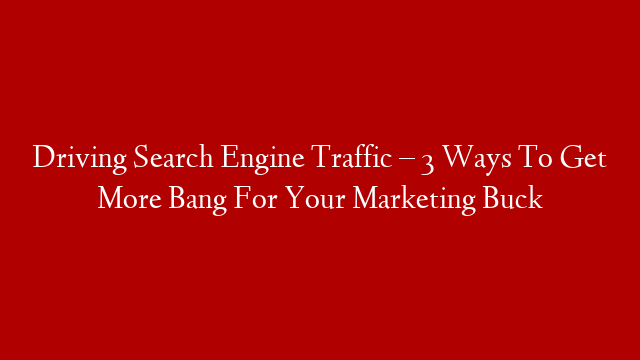 Driving Search Engine Traffic – 3 Ways To Get More Bang For Your Marketing Buck