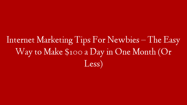 Internet Marketing Tips For Newbies – The Easy Way to Make $100 a Day in One Month (Or Less)