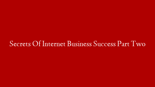 Secrets Of Internet Business Success Part Two