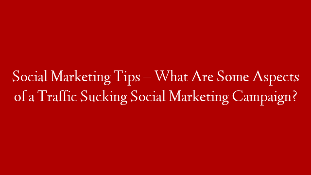 Social Marketing Tips – What Are Some Aspects of a Traffic Sucking Social Marketing Campaign?