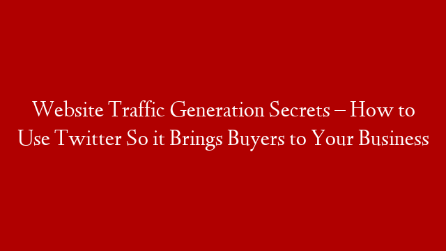 Website Traffic Generation Secrets – How to Use Twitter So it Brings Buyers to Your Business