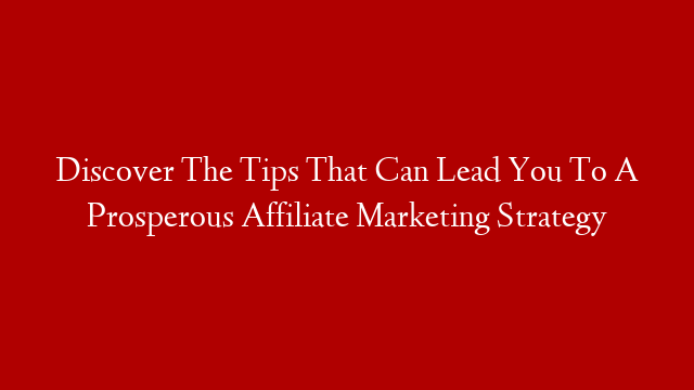 Discover The Tips That Can Lead You To A Prosperous Affiliate Marketing Strategy