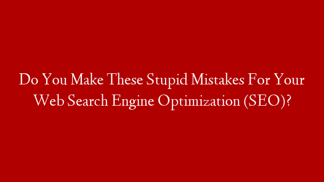 Do You Make These Stupid Mistakes For Your Web Search Engine Optimization (SEO)?