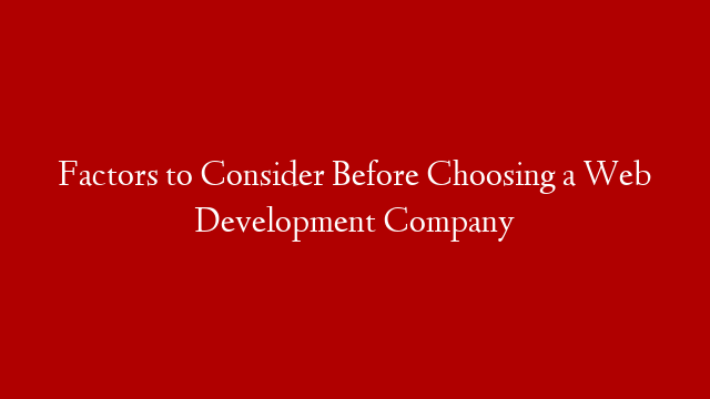 Factors to Consider Before Choosing a Web Development Company