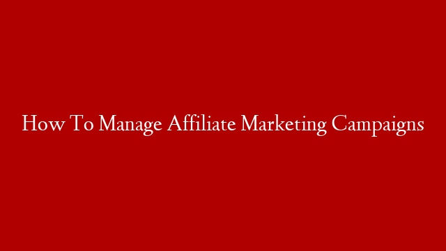 How To Manage Affiliate Marketing Campaigns