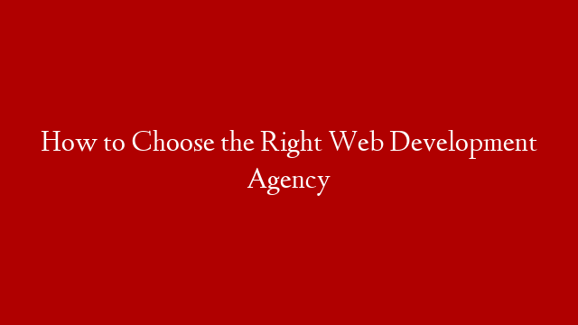 How to Choose the Right Web Development Agency