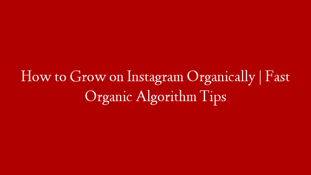 How to Grow on Instagram Organically | Fast Organic Algorithm Tips