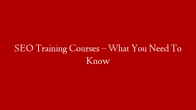 SEO Training Courses – What You Need To Know