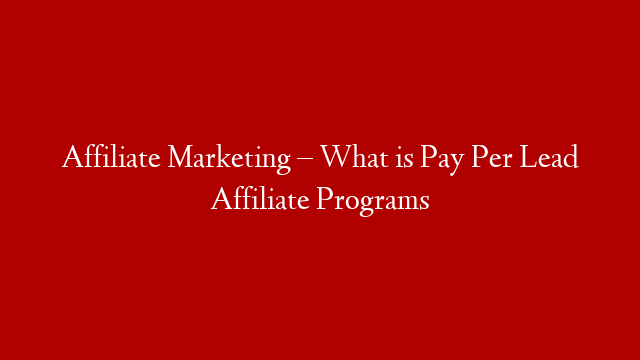 Affiliate Marketing – What is Pay Per Lead Affiliate Programs