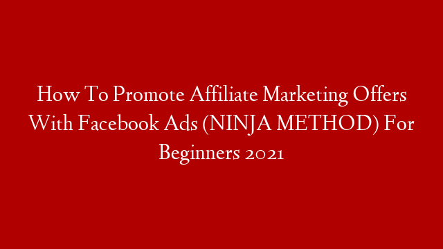 How To Promote Affiliate Marketing Offers With Facebook Ads (NINJA METHOD) For Beginners 2021