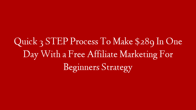 Quick 3 STEP Process To Make $289 In One Day With a Free Affiliate Marketing For Beginners Strategy post thumbnail image