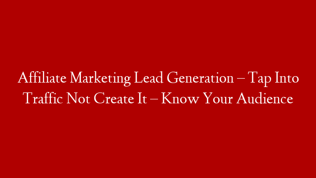 Affiliate Marketing Lead Generation – Tap Into Traffic Not Create It – Know Your Audience