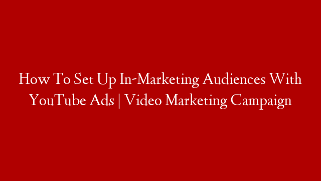 How To Set Up In-Marketing Audiences With YouTube Ads | Video Marketing Campaign