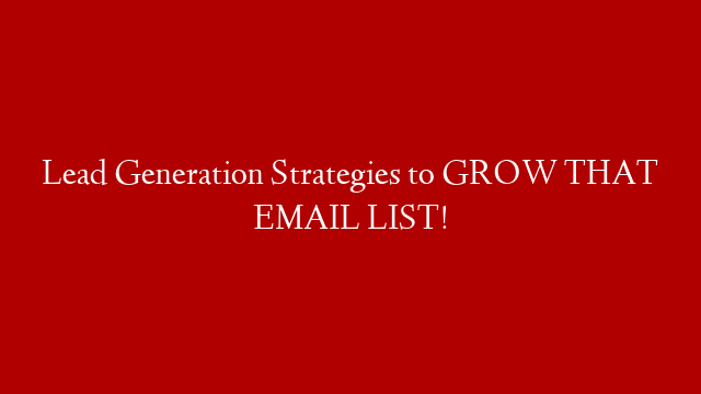 Lead Generation Strategies to GROW THAT EMAIL LIST!