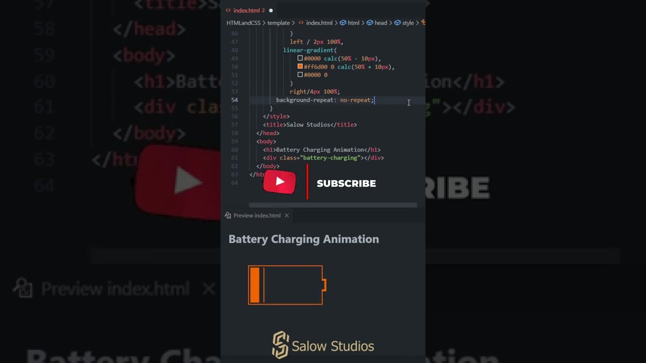 Battery Charging Animation HTML and CSS tutorial for beginners 2022 #shorts #coding post thumbnail image