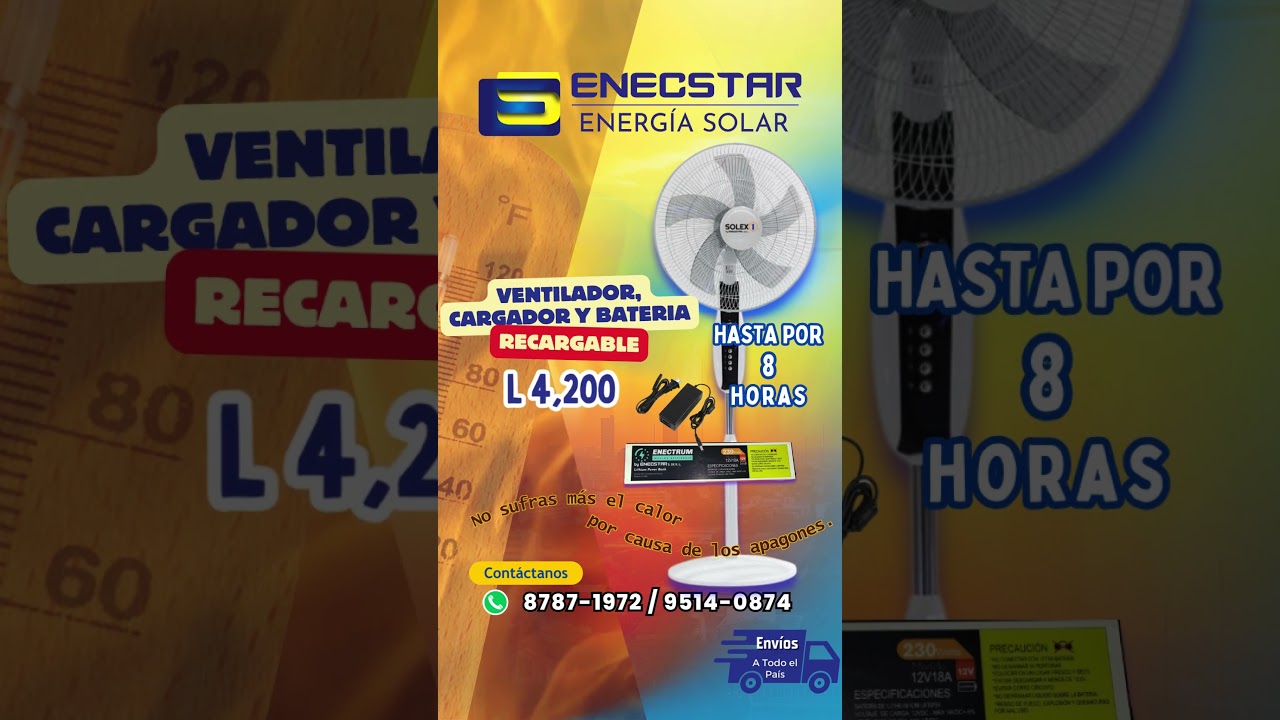Ventilador cargador y bateria recargable para 8 horas #ofertas #energiasolar #comayagua  #enecstar post thumbnail image