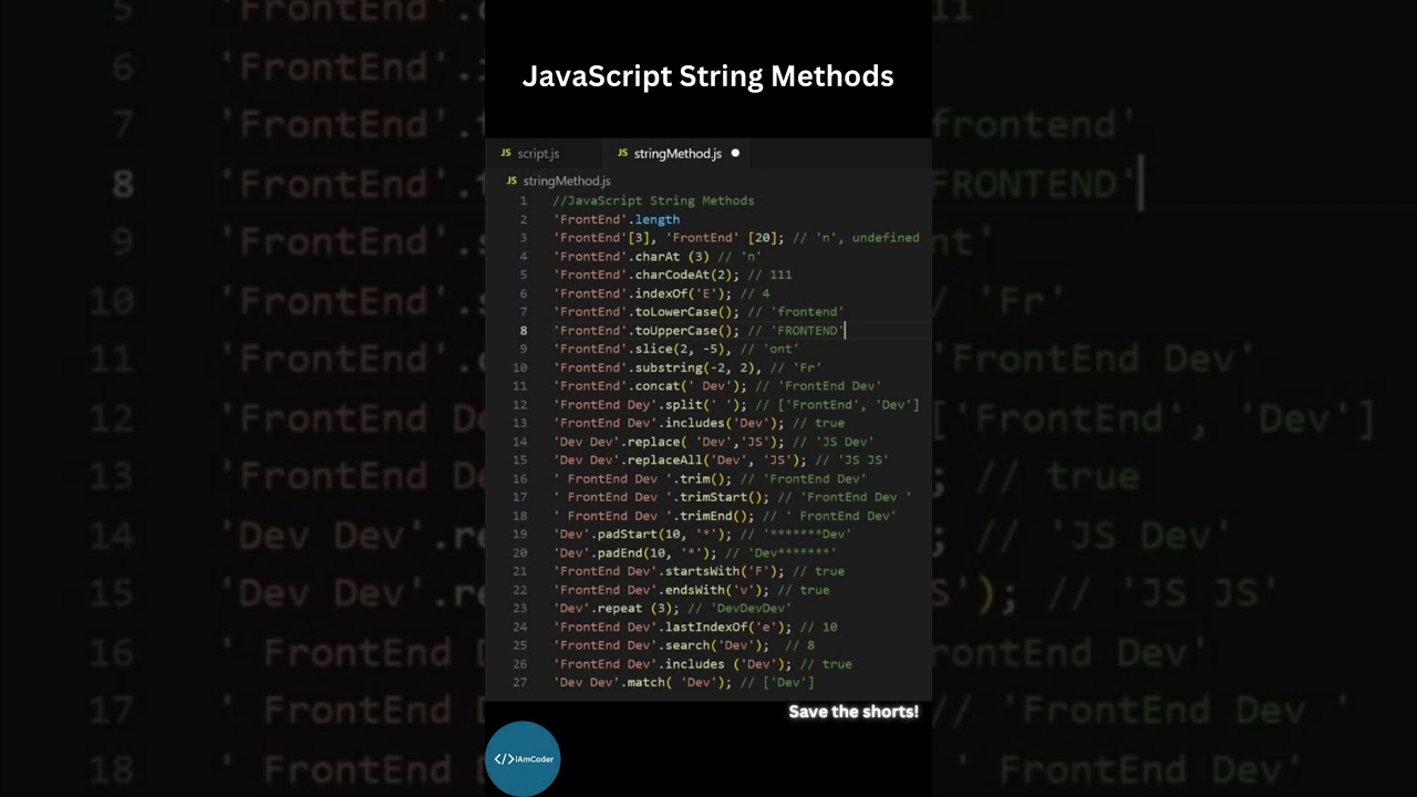 JavaScript String Methods | #javascript |#coding post thumbnail image