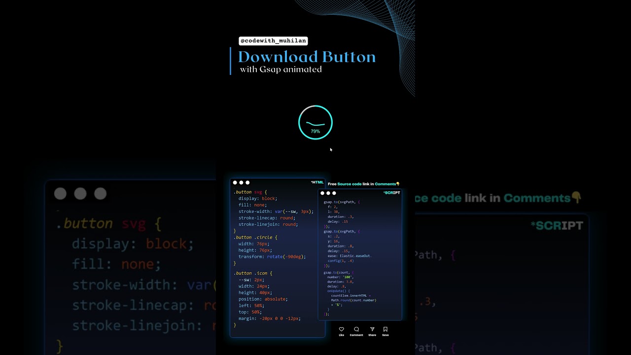 Download Button (GSAP) #css #coding #gsap #animated #download post thumbnail image