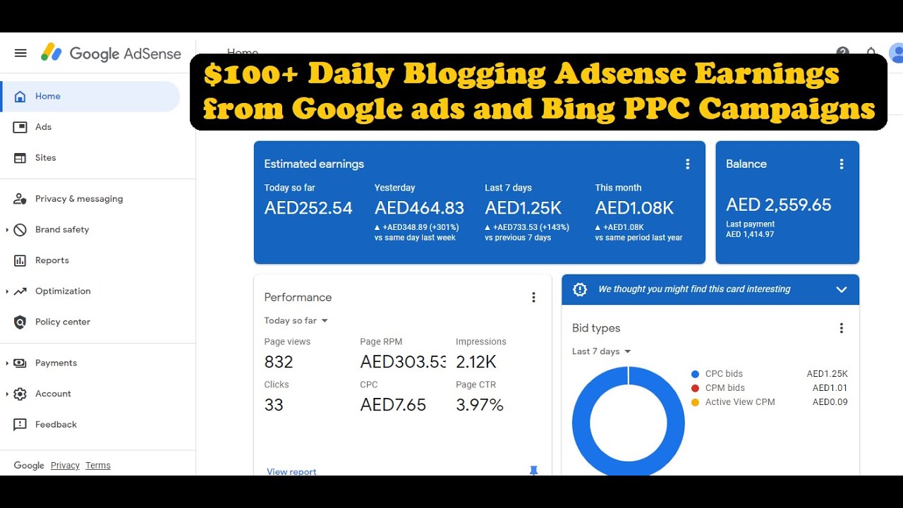 $100+ Daily Blogging Adsense Earnings from Google ads and Bing PPC Campaigns post thumbnail image