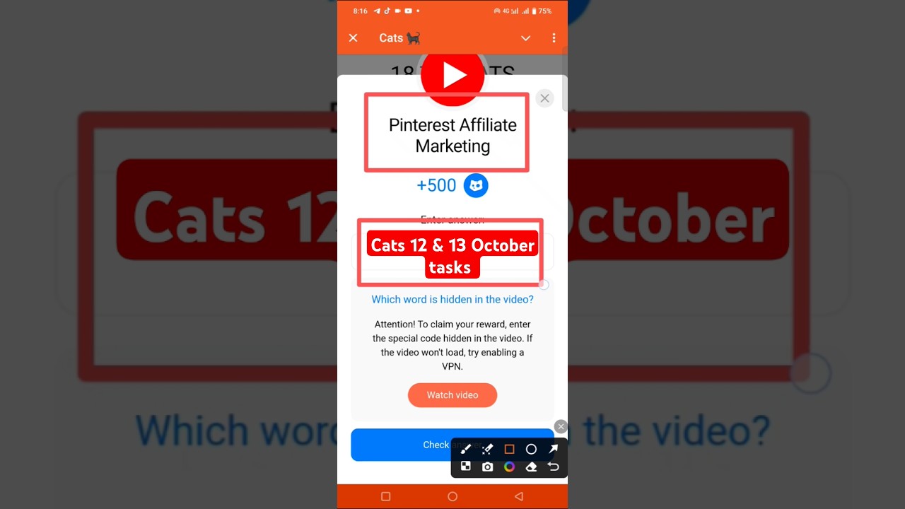 Pinterest Affiliated Marketing Cats Video Code | 12 October Cats Code  | Cats Video Code Today post thumbnail image