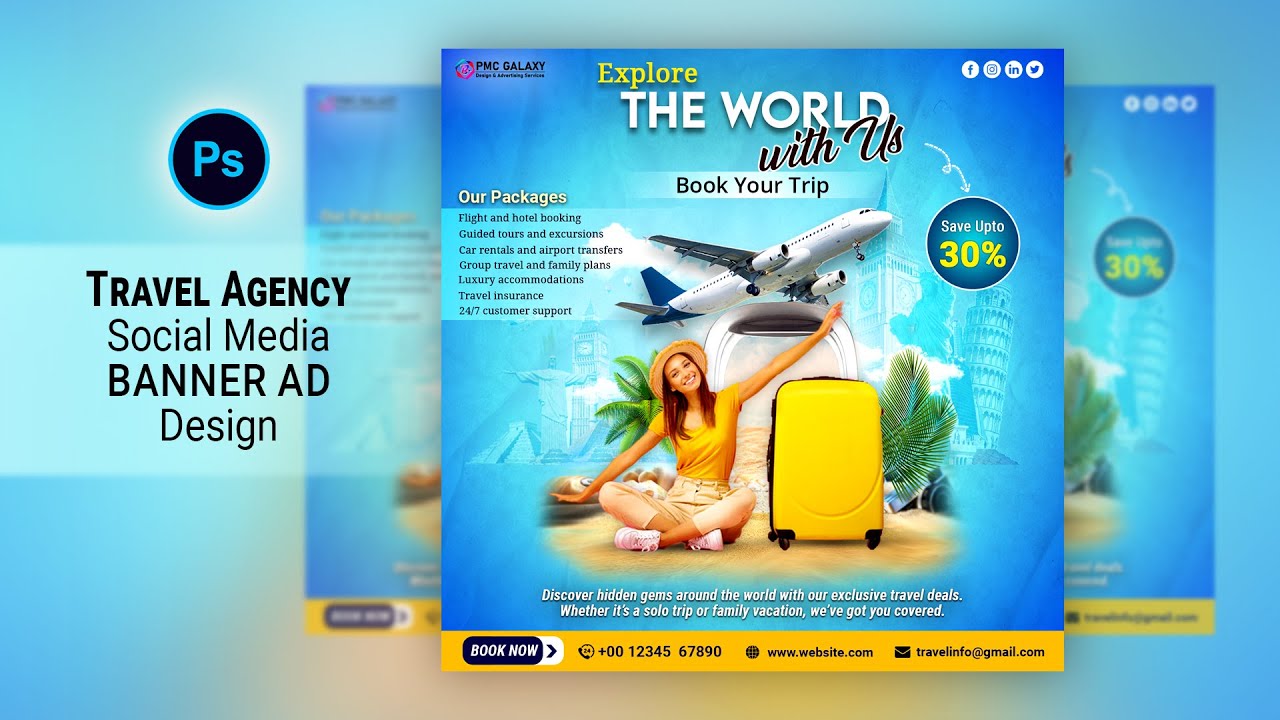 Social Media Banner Ad Design For Travel Agency | Social Media Ads Design | Photoshop Tutorial post thumbnail image