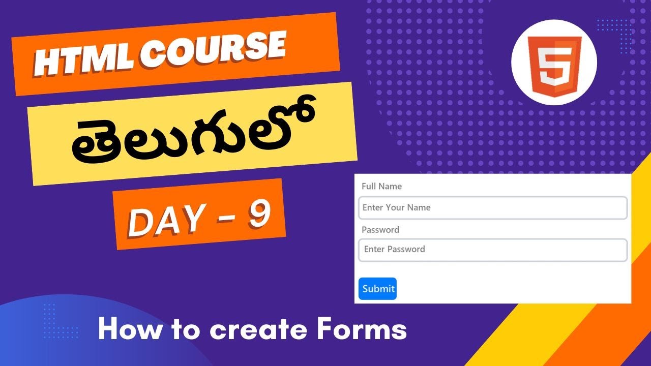 HTML Forms | HTML Form tutorial | HTML Forms in Telugu |  form attributes| HTML form validation#html post thumbnail image